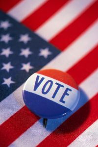 Vote button on american flag