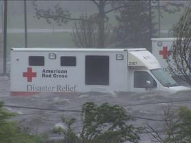 MS, PAN, Cars submerged in flood waters in rain and wind, Hurricane Katrina, Mississippi, USA