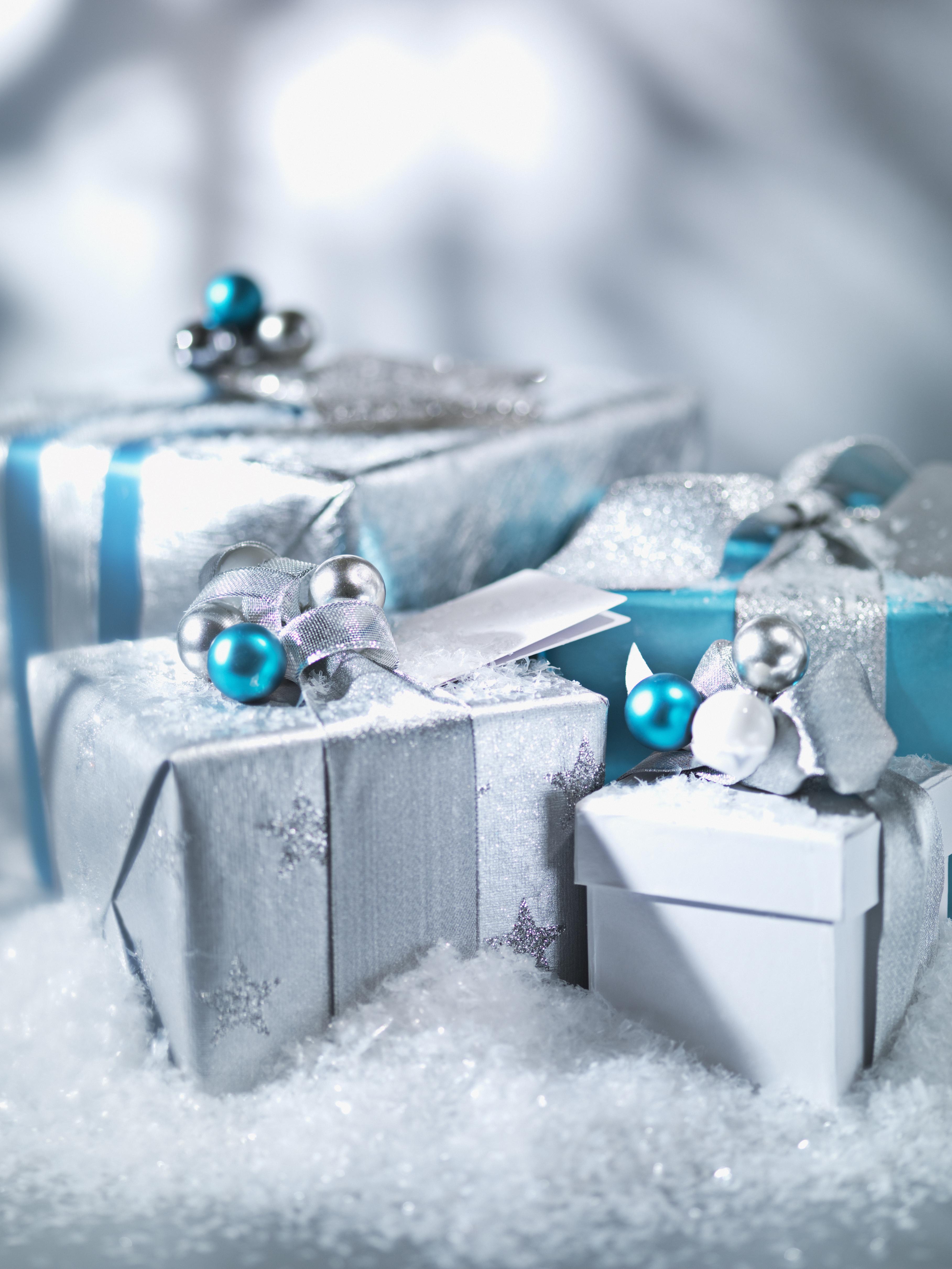 Christmas gifts with silver ribbon
