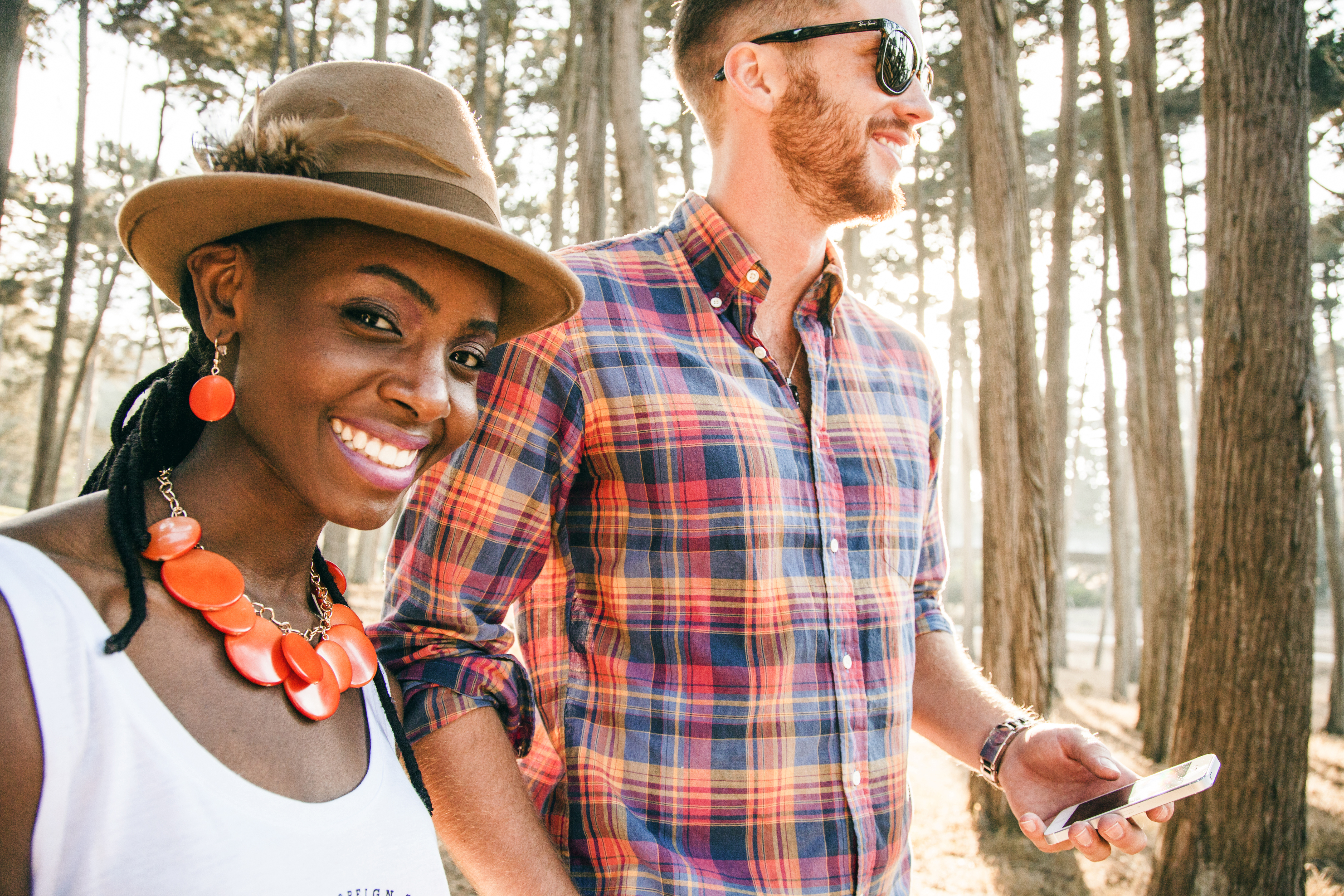 Couple walking in forest