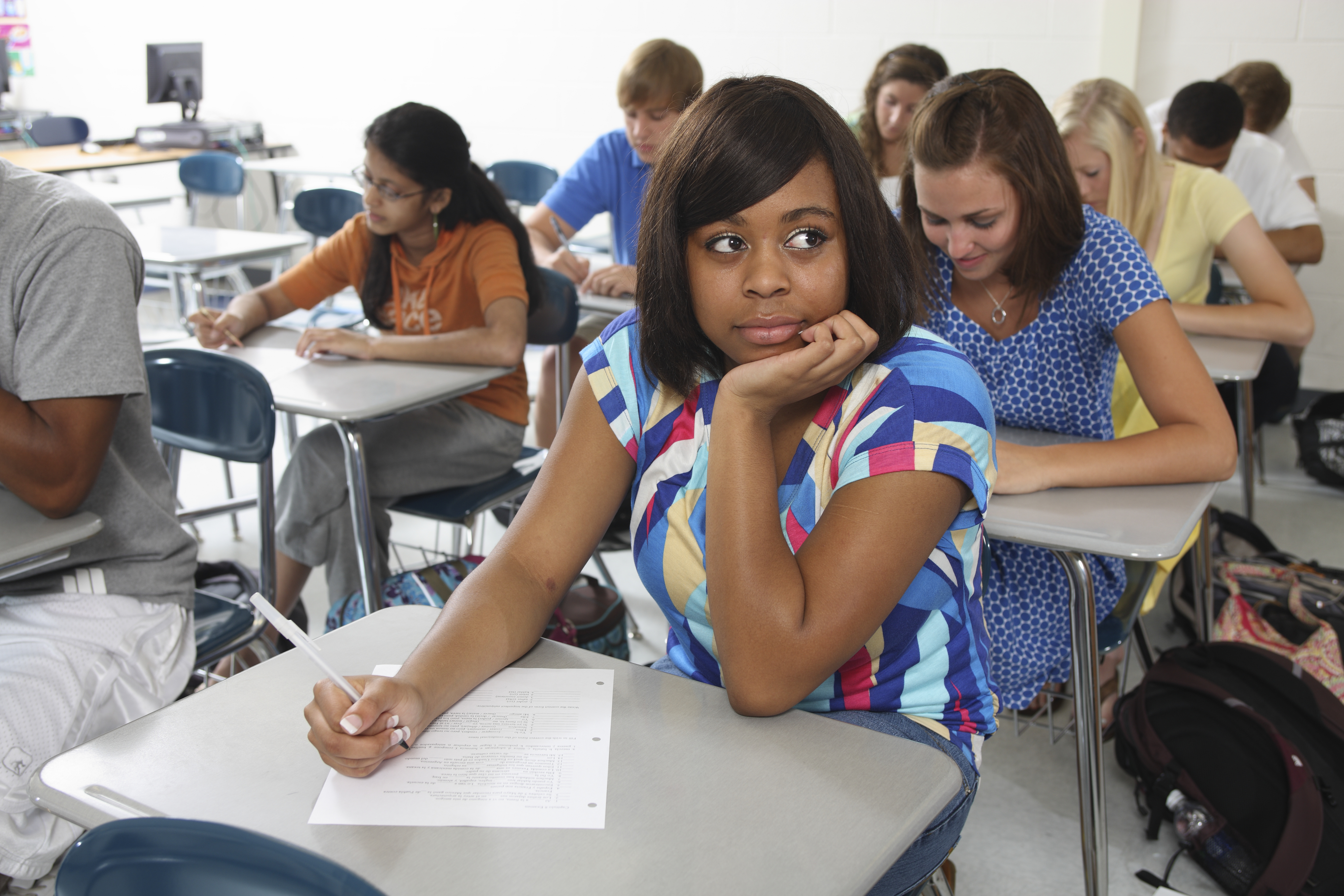 High school students taking test