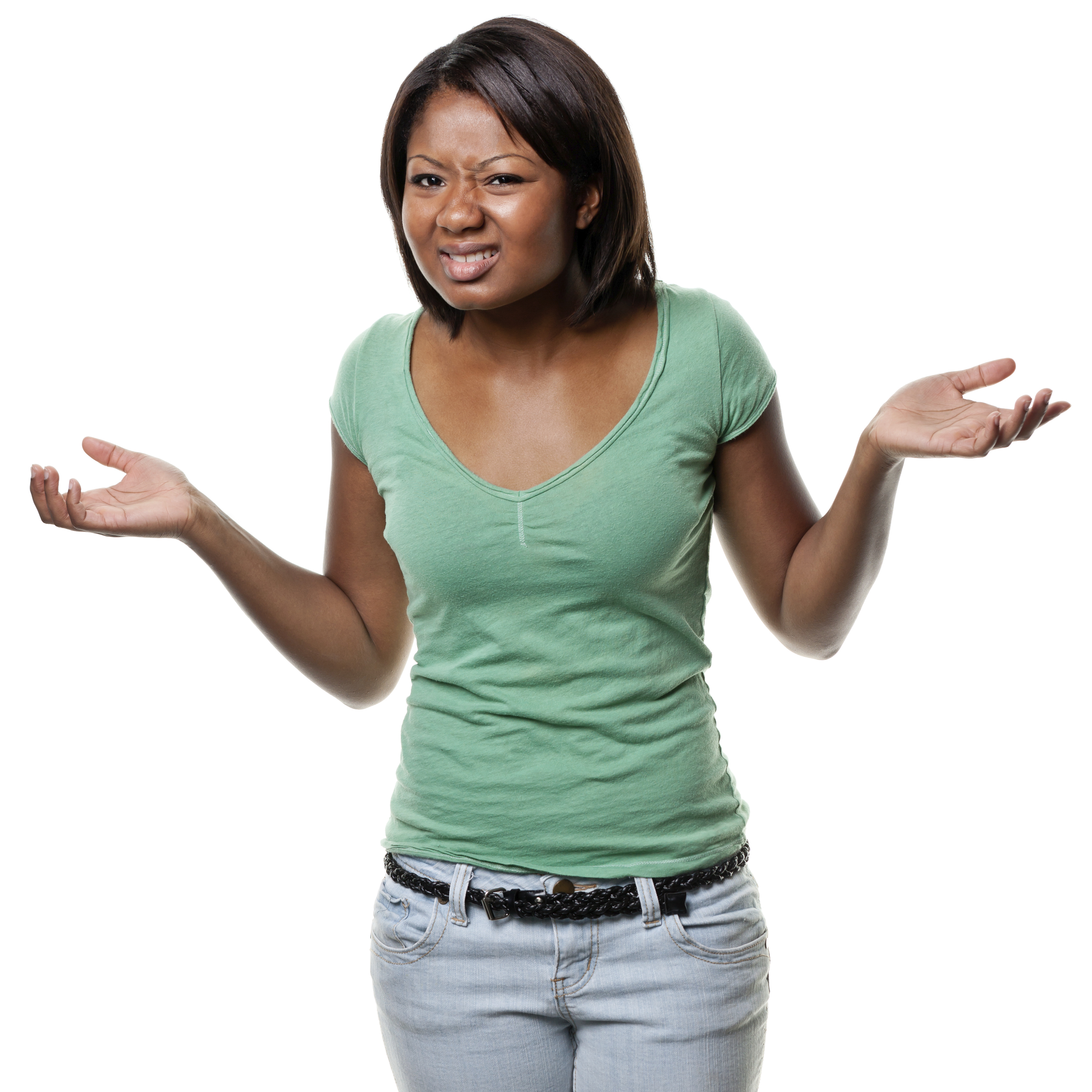 Confused Shrugging Young Woman