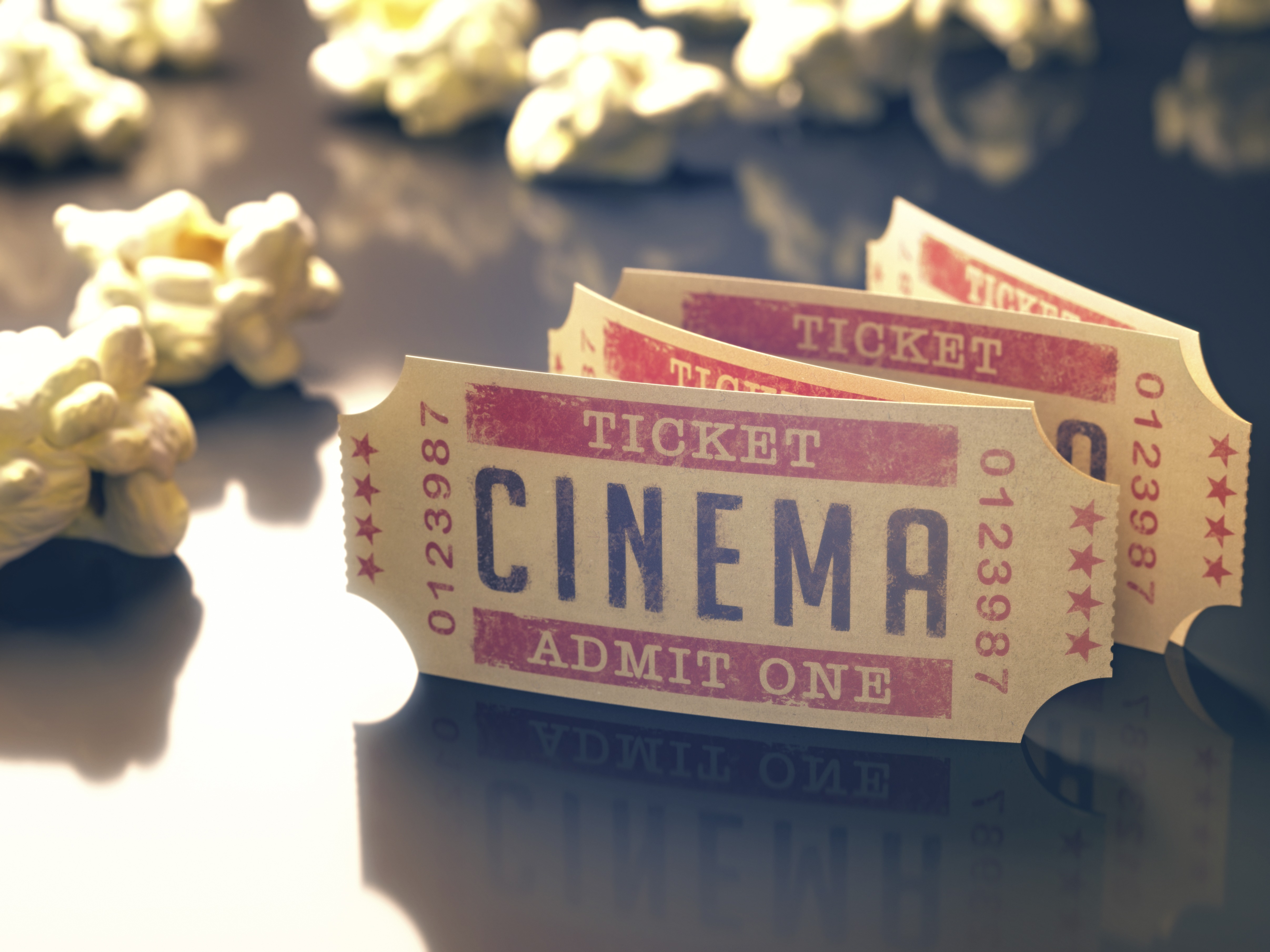 Cinema tickets and popcorn, illustration