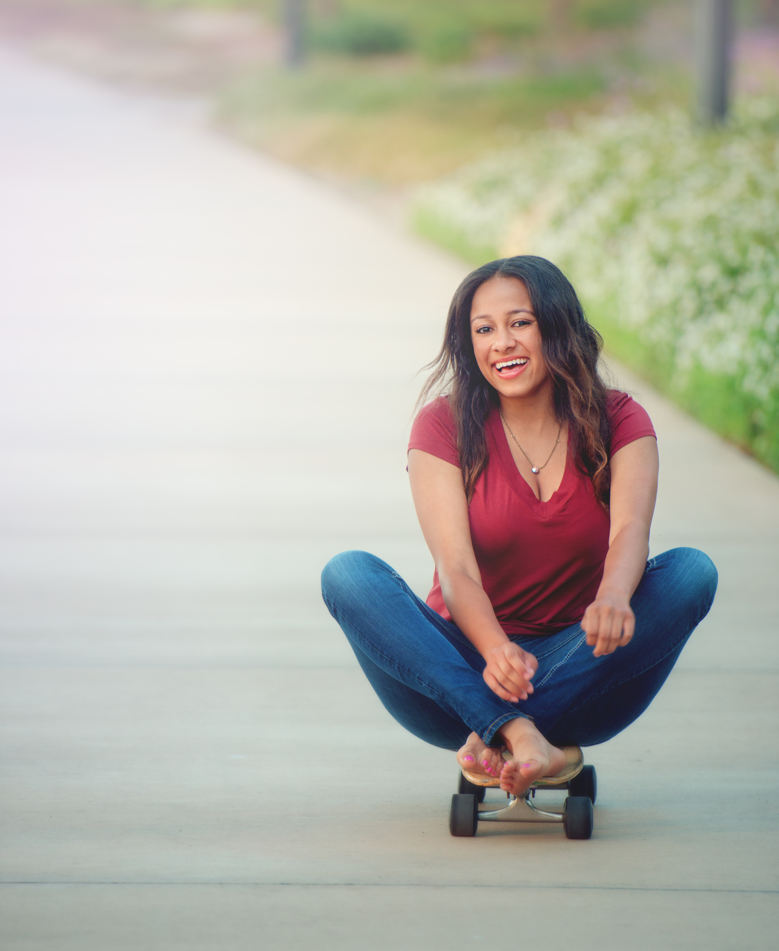 Skateboard Ride - Smiling Teen Girl
