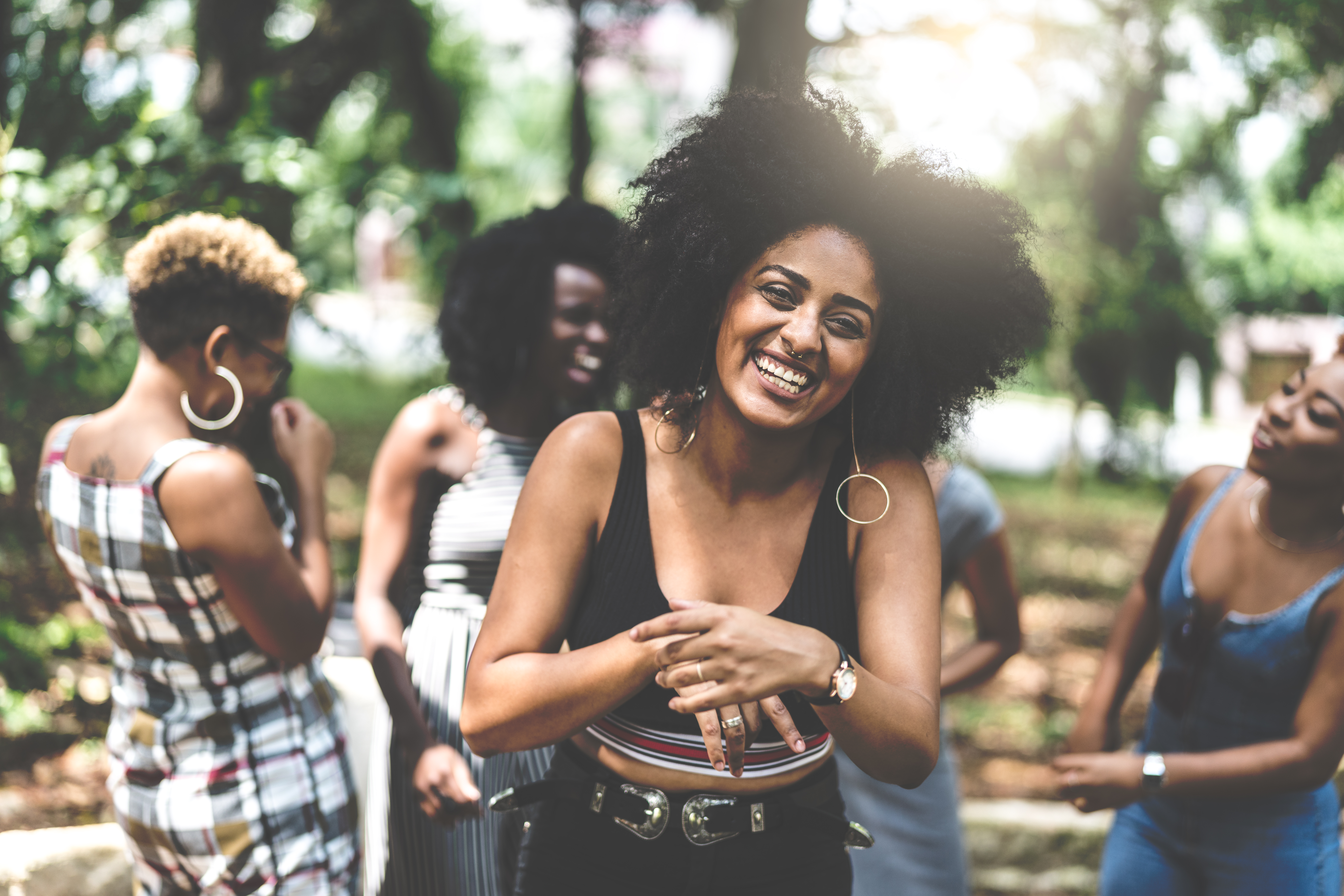 Mixed racial group dancing