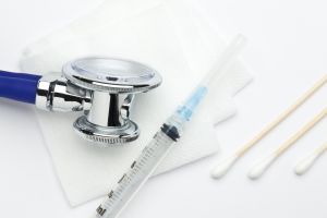 Medical supplies and equipment on white