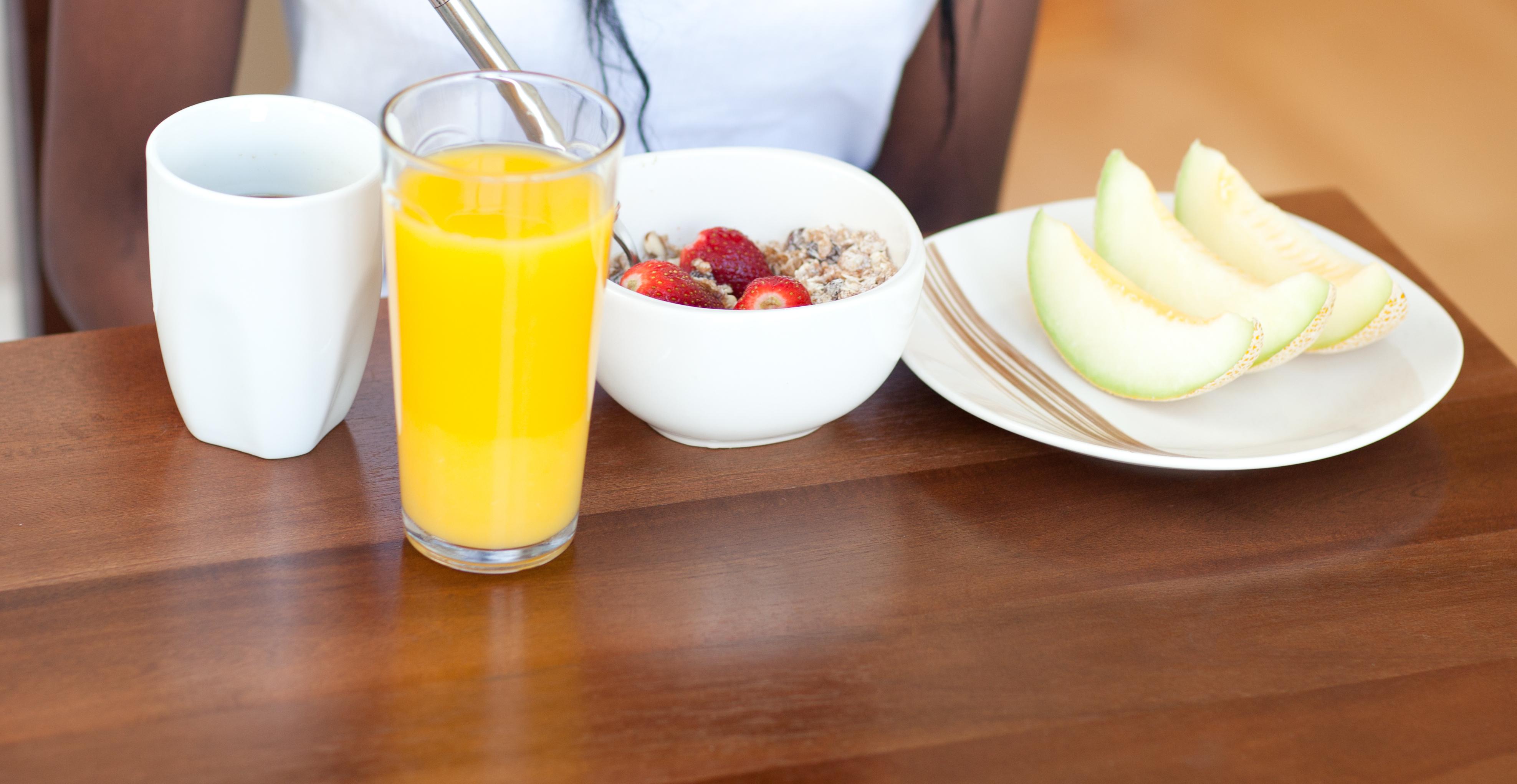 Healthy breakfast at brown table
