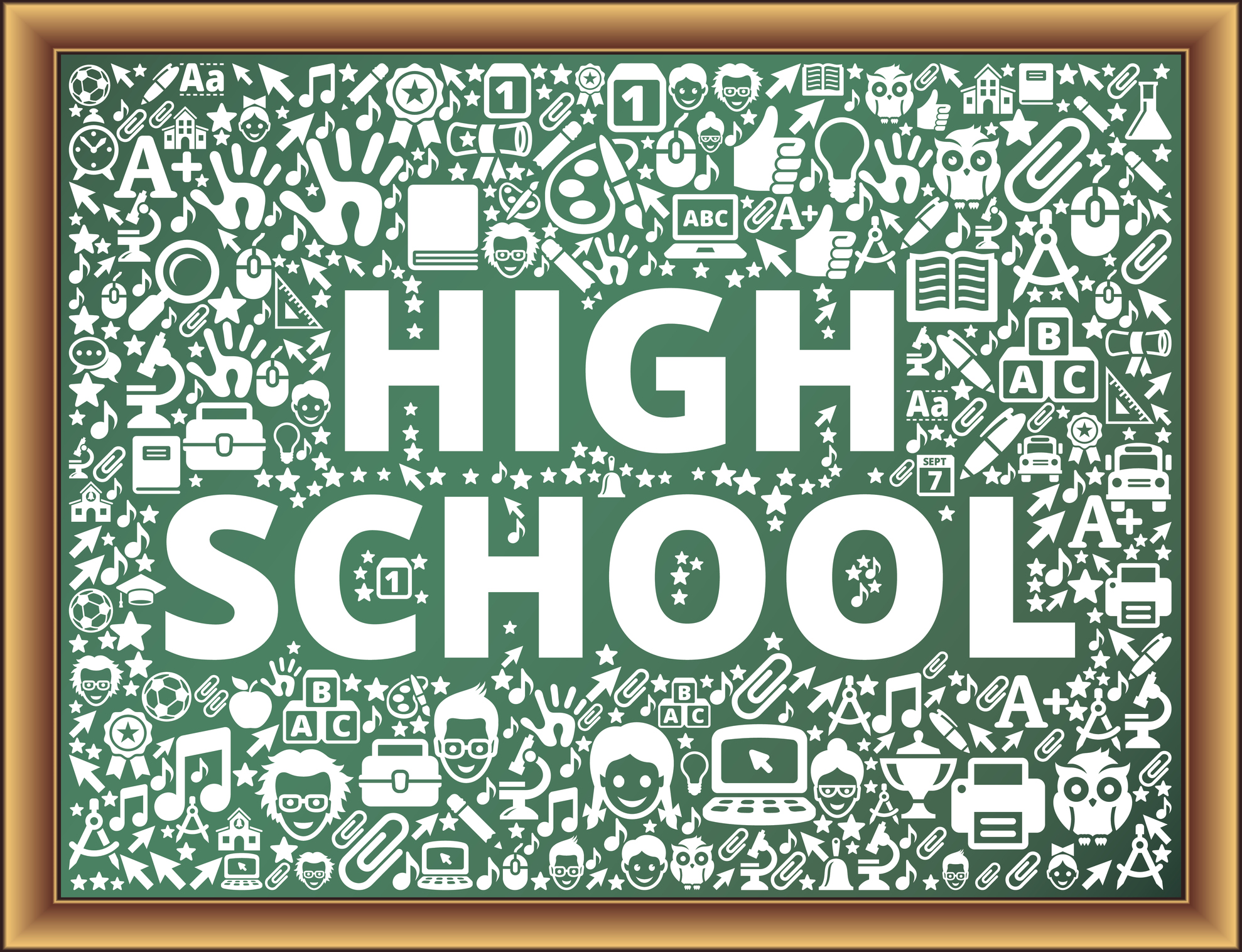 high school School and Education Vector Icons on Chalkboard