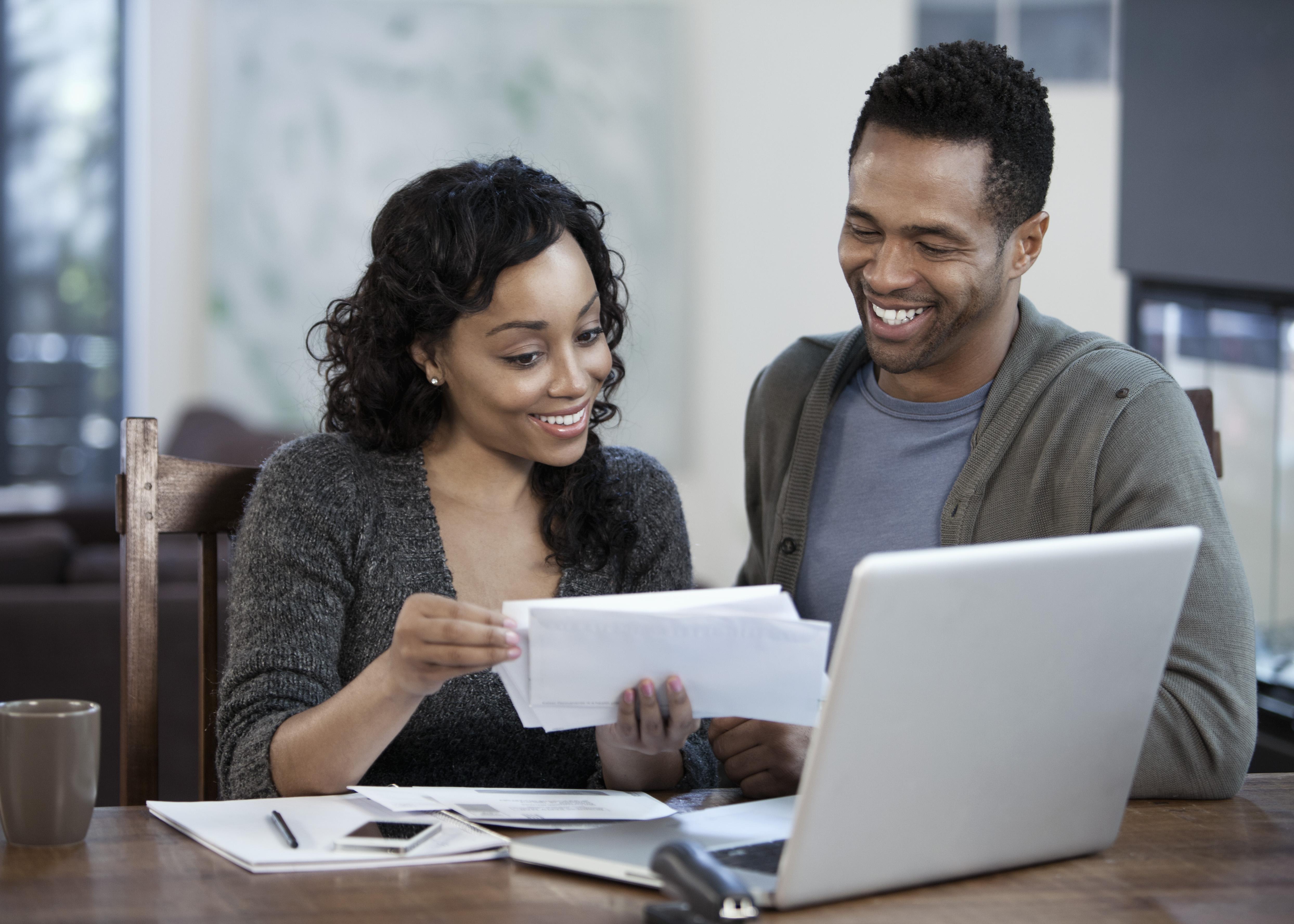 Couple paying bills together