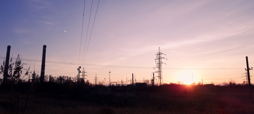 Electrical Transmission Towers (Electricity Pylons) at Sunset
