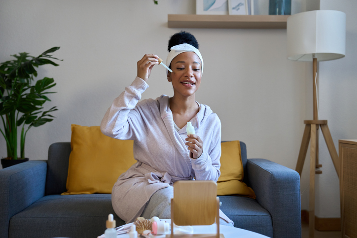 black woman enjoying home spa day