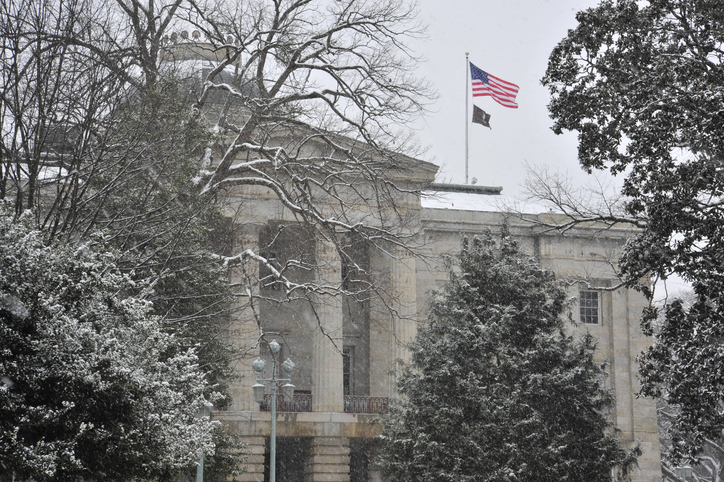 NC Capital building in the snow