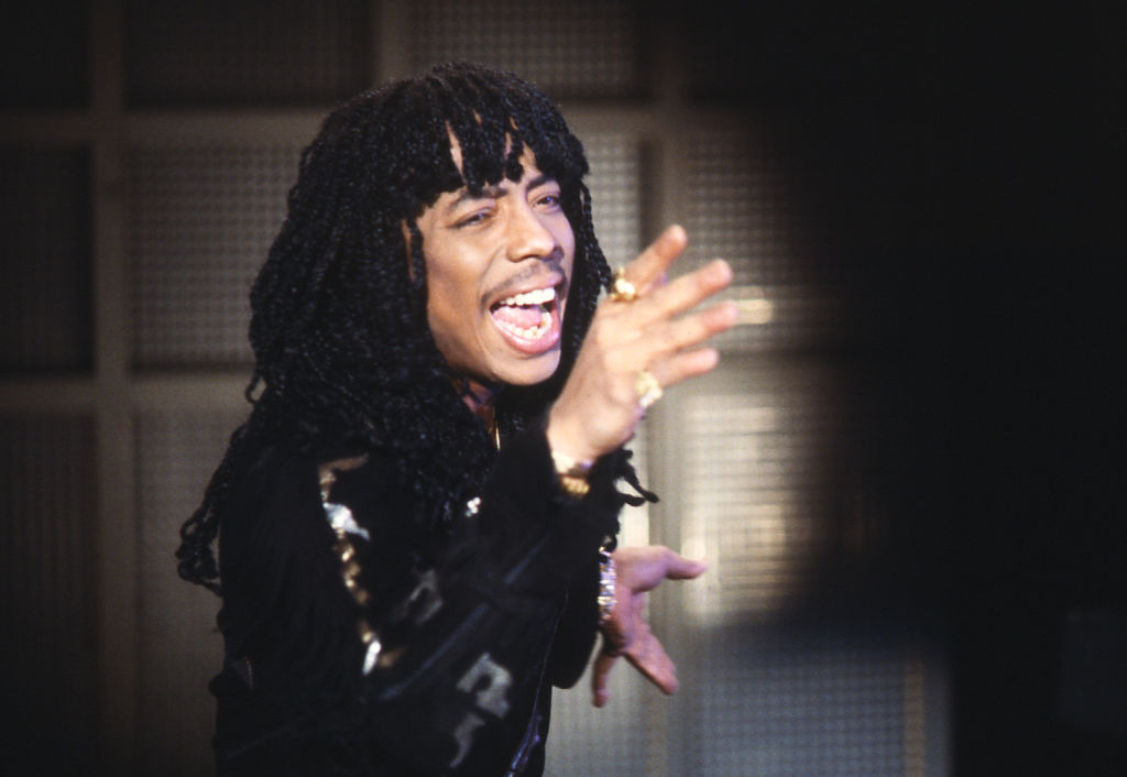 American Motown singer Rick James (James Ambrose Johnson Jr.), performing live on stage...